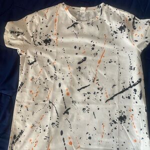 SHEIN White Tee with Black & Orange Splatter